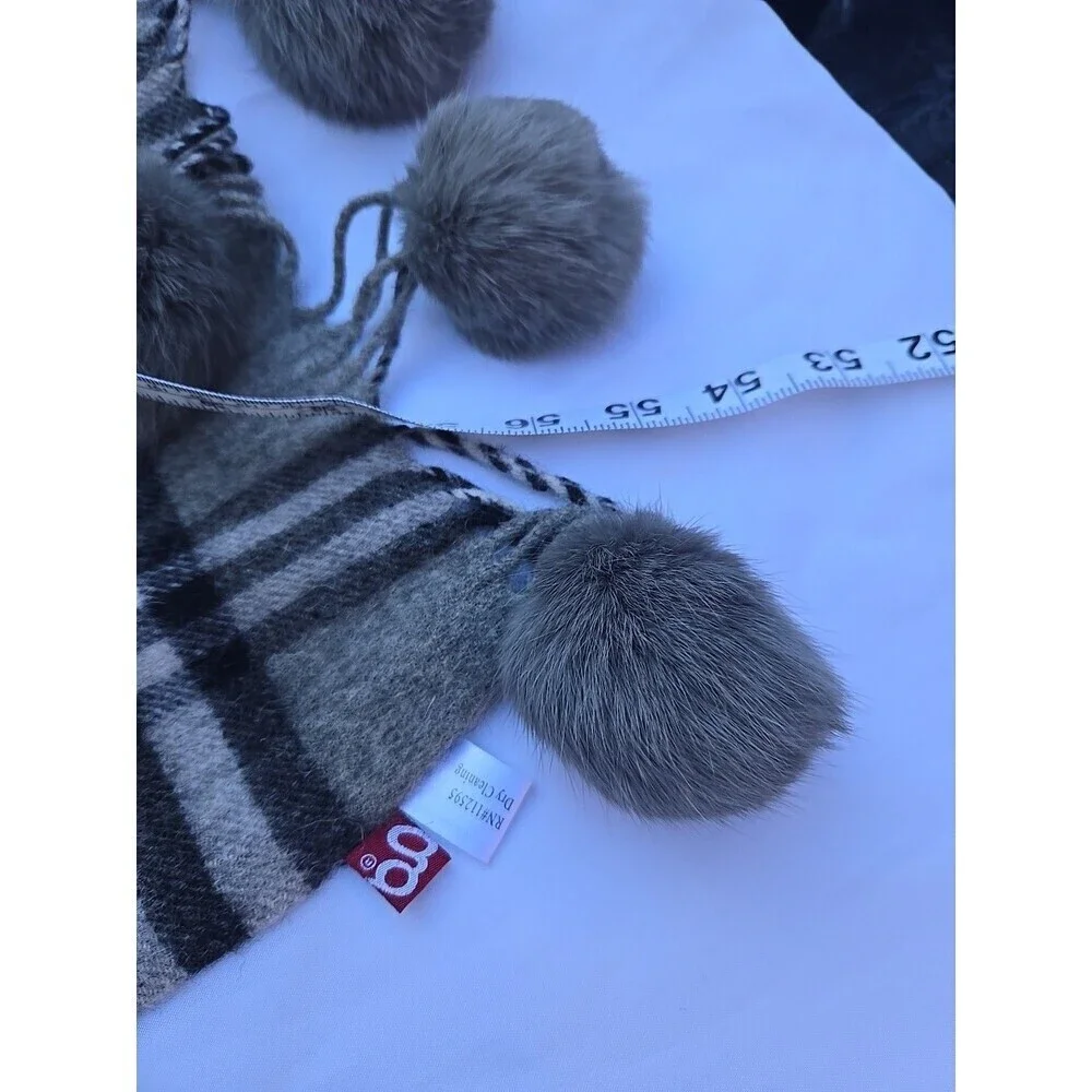 scarf  100% Cashmere With Fur Pompons
